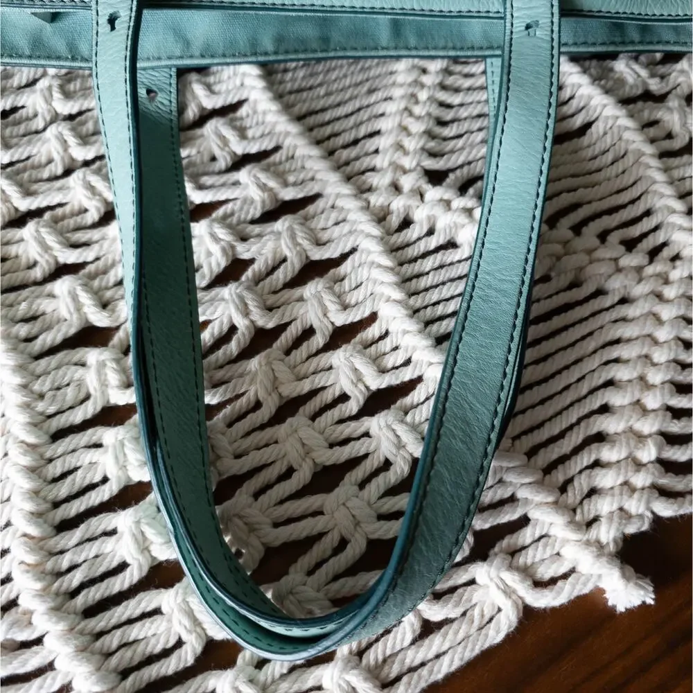 FOSSIL Hunter Teal Green Leather Tote Bag - Picture 9 of 11